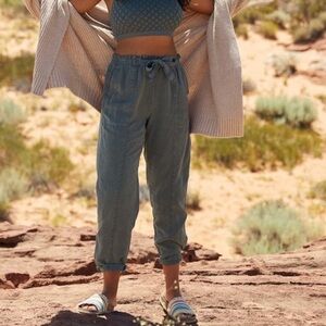 Aerie Gray Tie Front Relaxed Fit Parachute Pants Elastic Waistband Medium